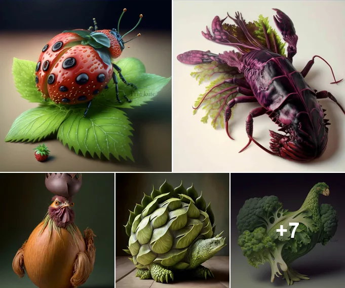 Enchanting Transformations: Reptiles Morph into Intriguing Aquatic Species and Exotic Fruits, Mesmerizing Spectators